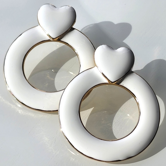 BaubleBar Jewelry - Earrings by Sugarfix enamel heart. For pierced ears. Gold and white.